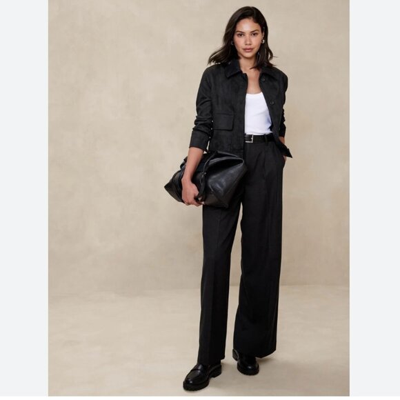 NWT Banana Republic Black Wide Leg Flannel Trouser - Picture 1 of 6